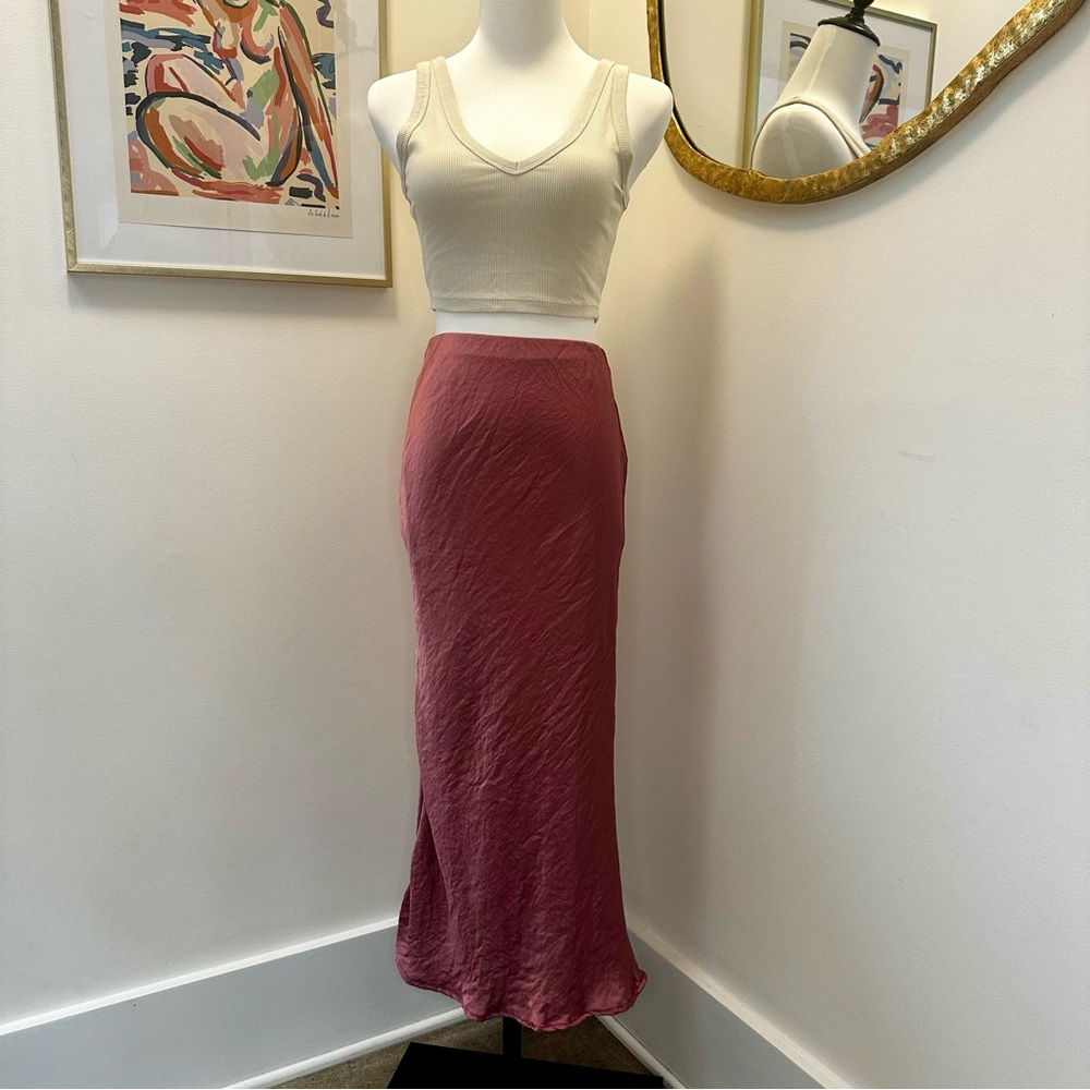 Pink, Silk-like Midi Skirt - Size XS